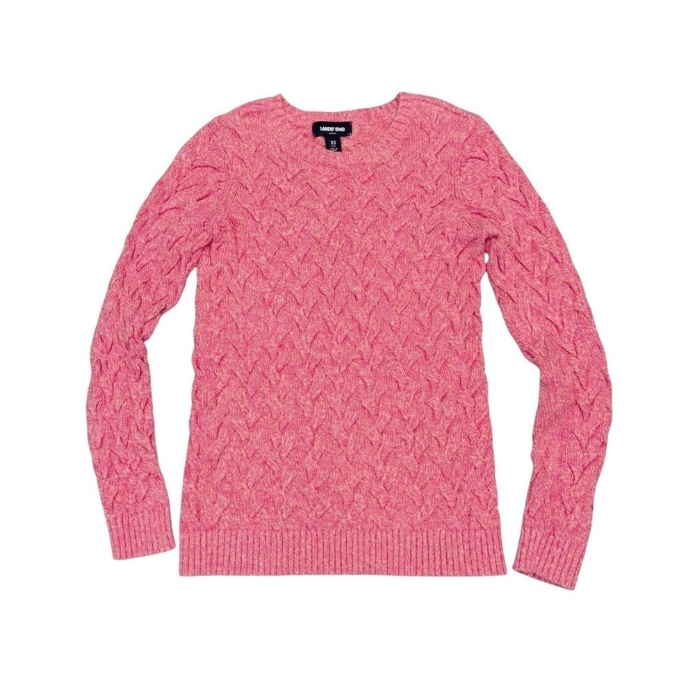 Lands' End Womens XS Pink Marled Drifter Cable Knit Pullover Cozy Preppy Sweater
